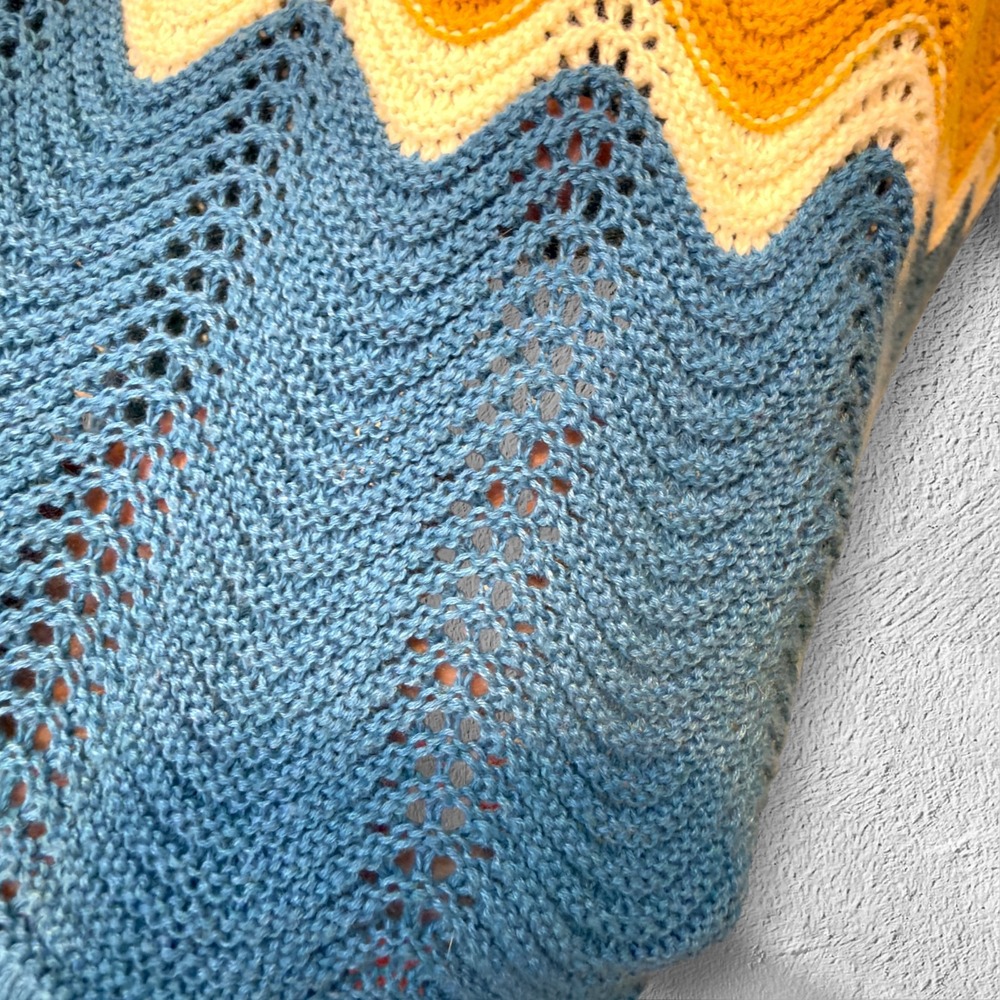 Heartloom Crochet Knit Polo Dress M Colorblock Zig Zag Stripe Cotton Retro Mod - Picture 9 of 14